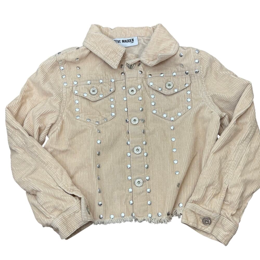 Steve Madden Kids Corduroy Jacket Studded Cropped Cream Collared Raw Hem S